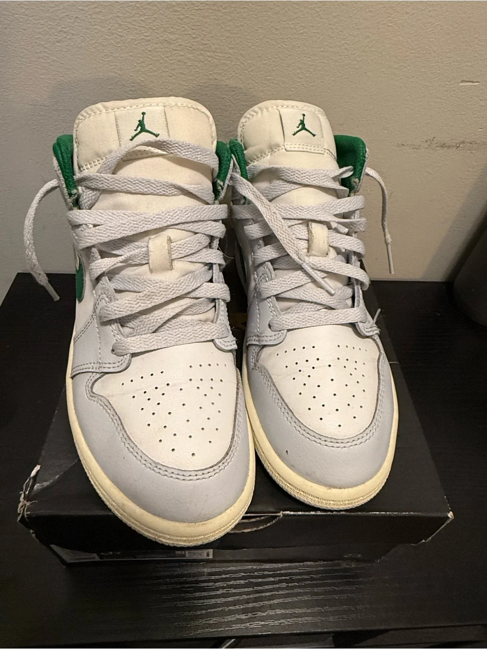 Nike Air Jordan 1 Mid White with Green Accents